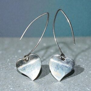 Vintage 925 Sterling Silver Dangle Heart Earrings